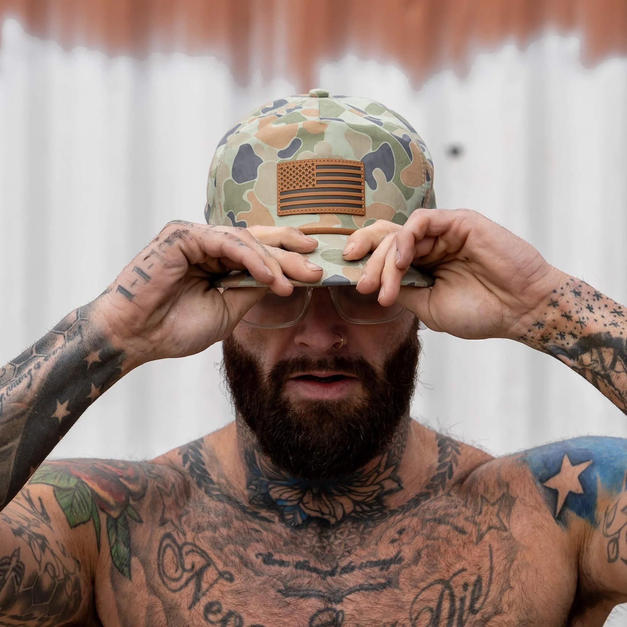 American Flag Leather Patch Crushable Rope Snapback Hat - Image 17