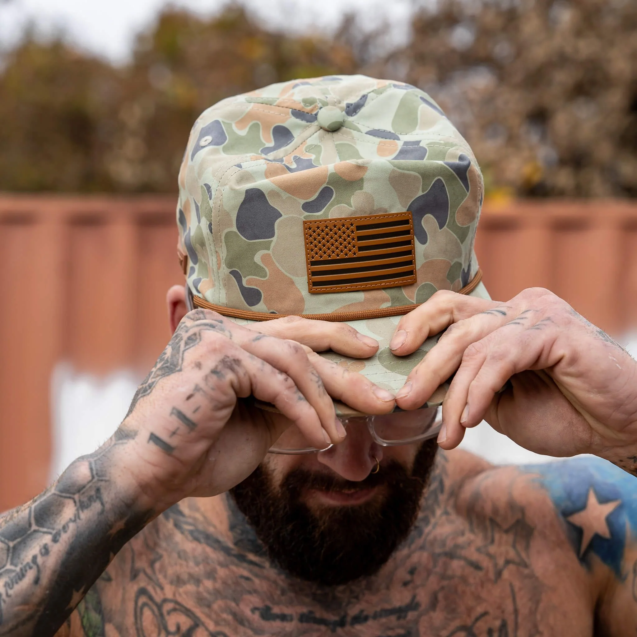 American Flag Leather Patch Crushable Rope Snapback Hat - Image 18