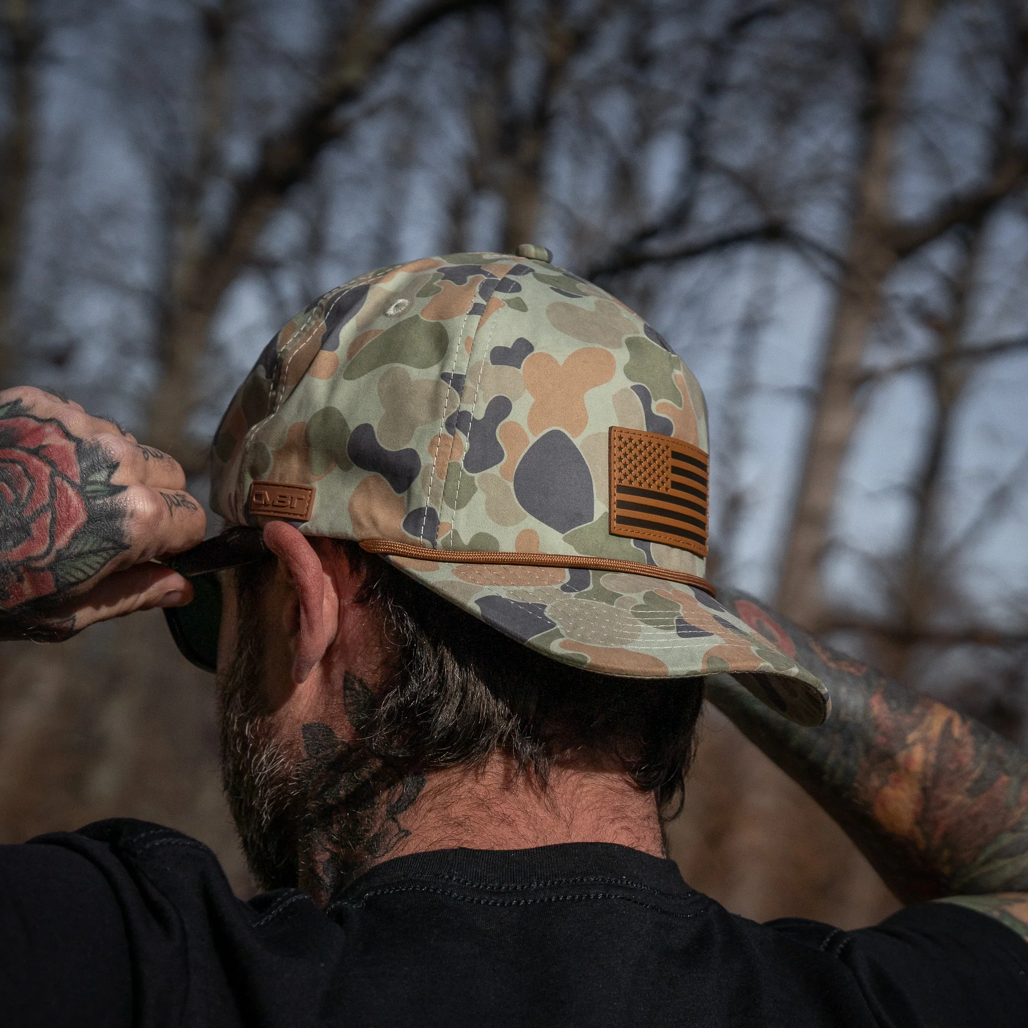 American Flag Leather Patch Crushable Rope Snapback Hat - Image 3