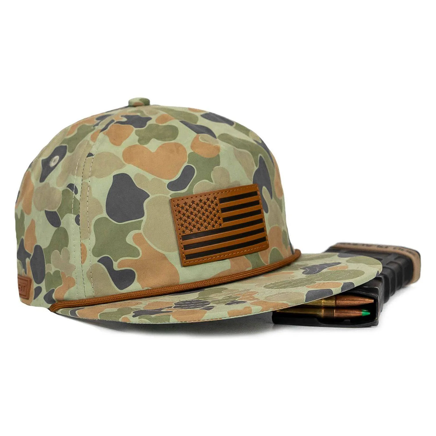 American Flag Leather Patch Crushable Rope Snapback Hat - Image 6