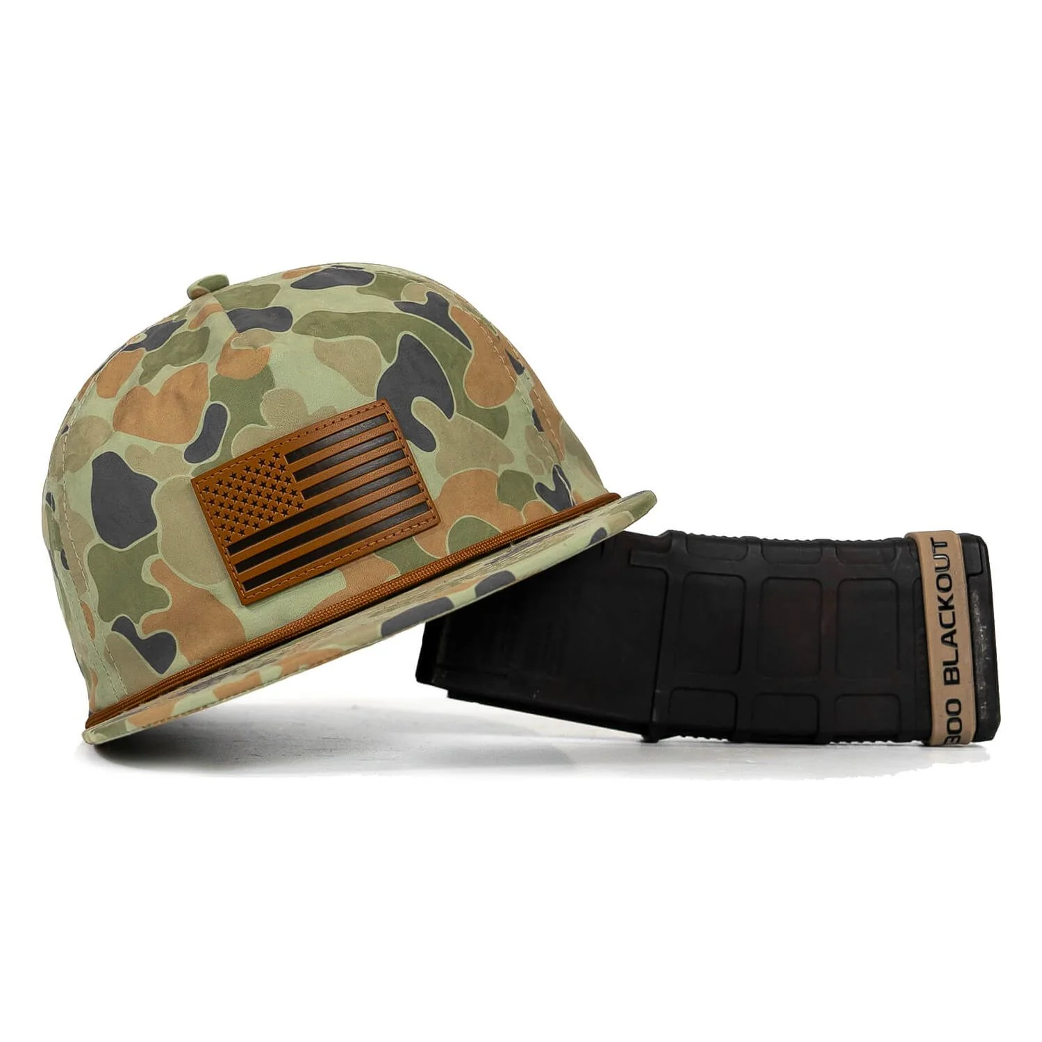 American Flag Leather Patch Crushable Rope Snapback Hat - Image 7