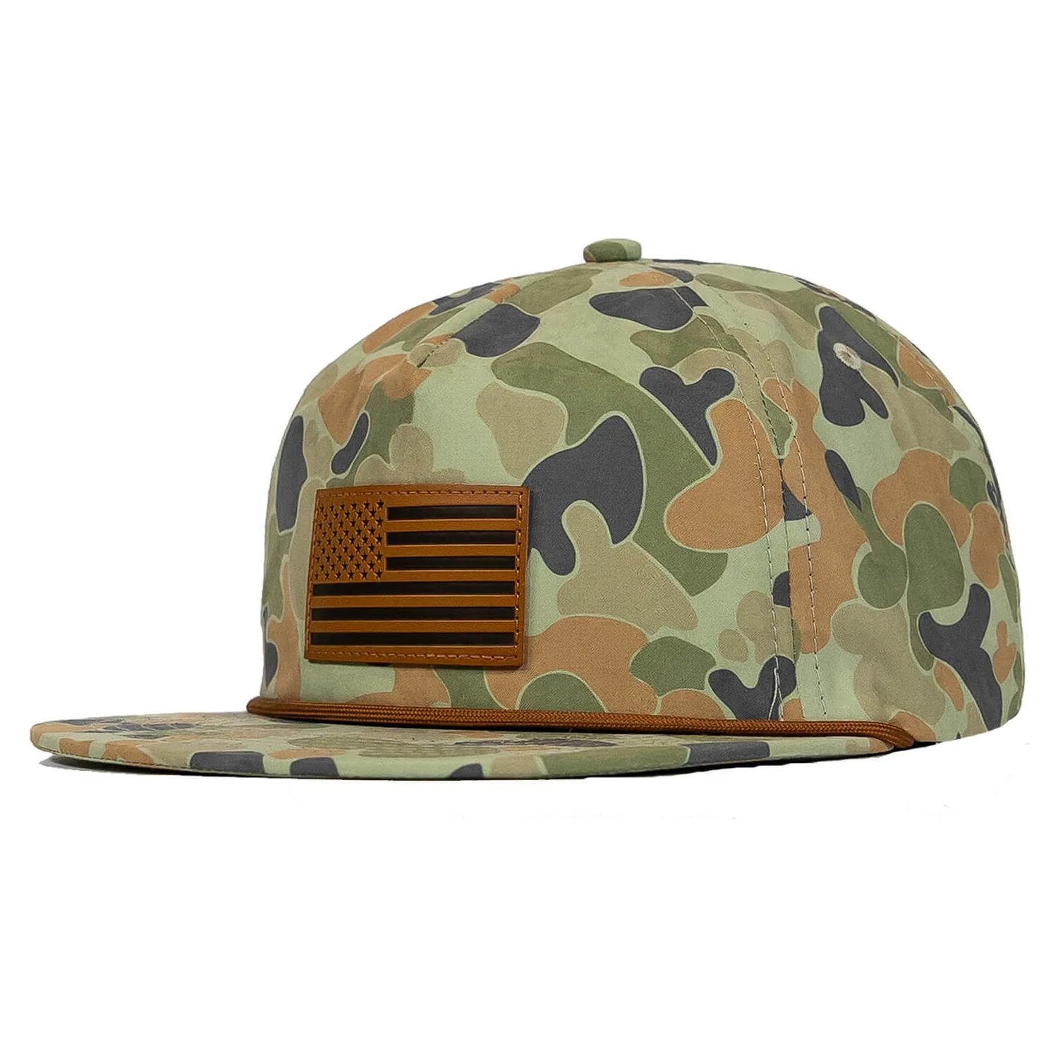 American Flag Leather Patch Crushable Rope Snapback Hat - Image 8