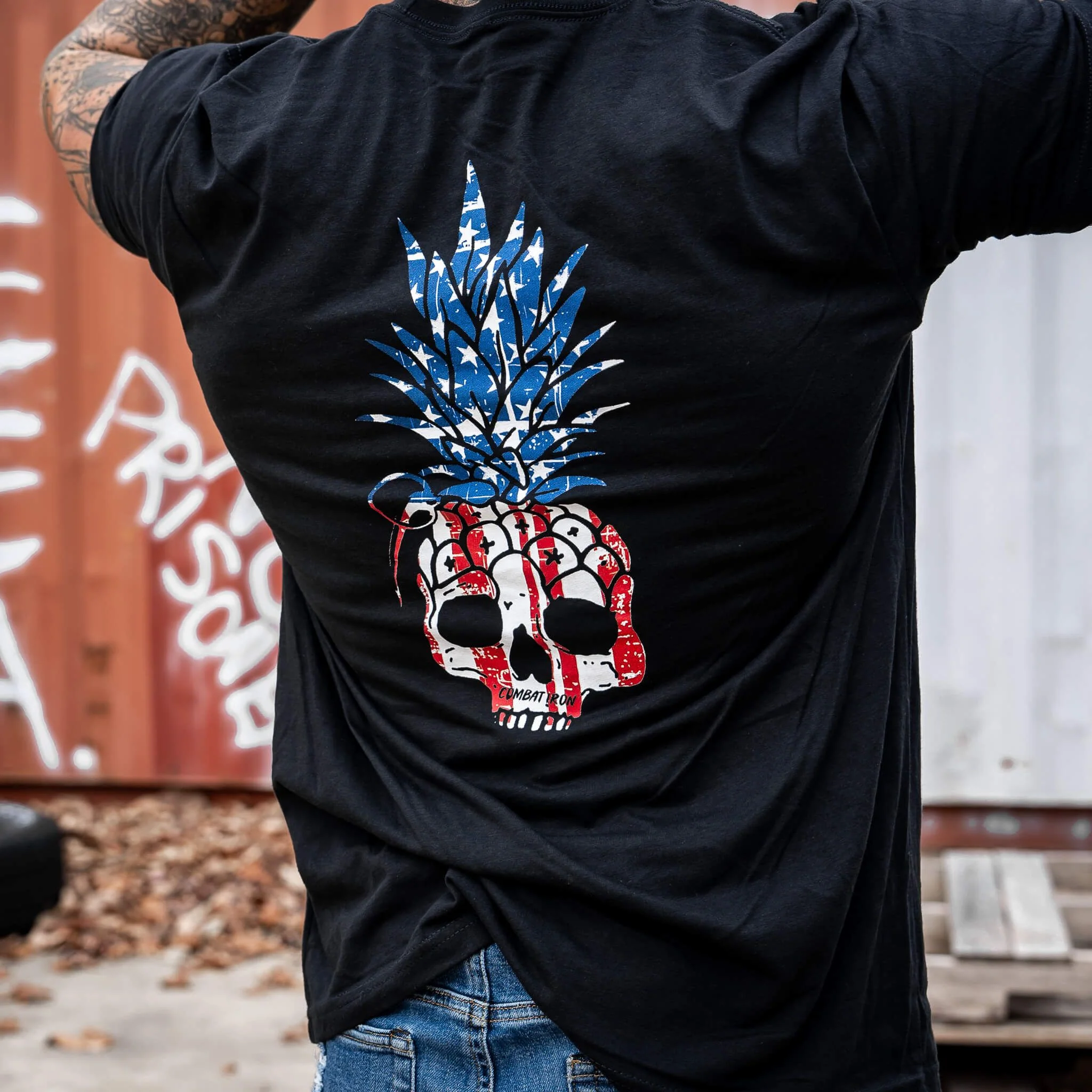 American Flag USA Pineapple Grenade Men's T-Shirt - Image 3