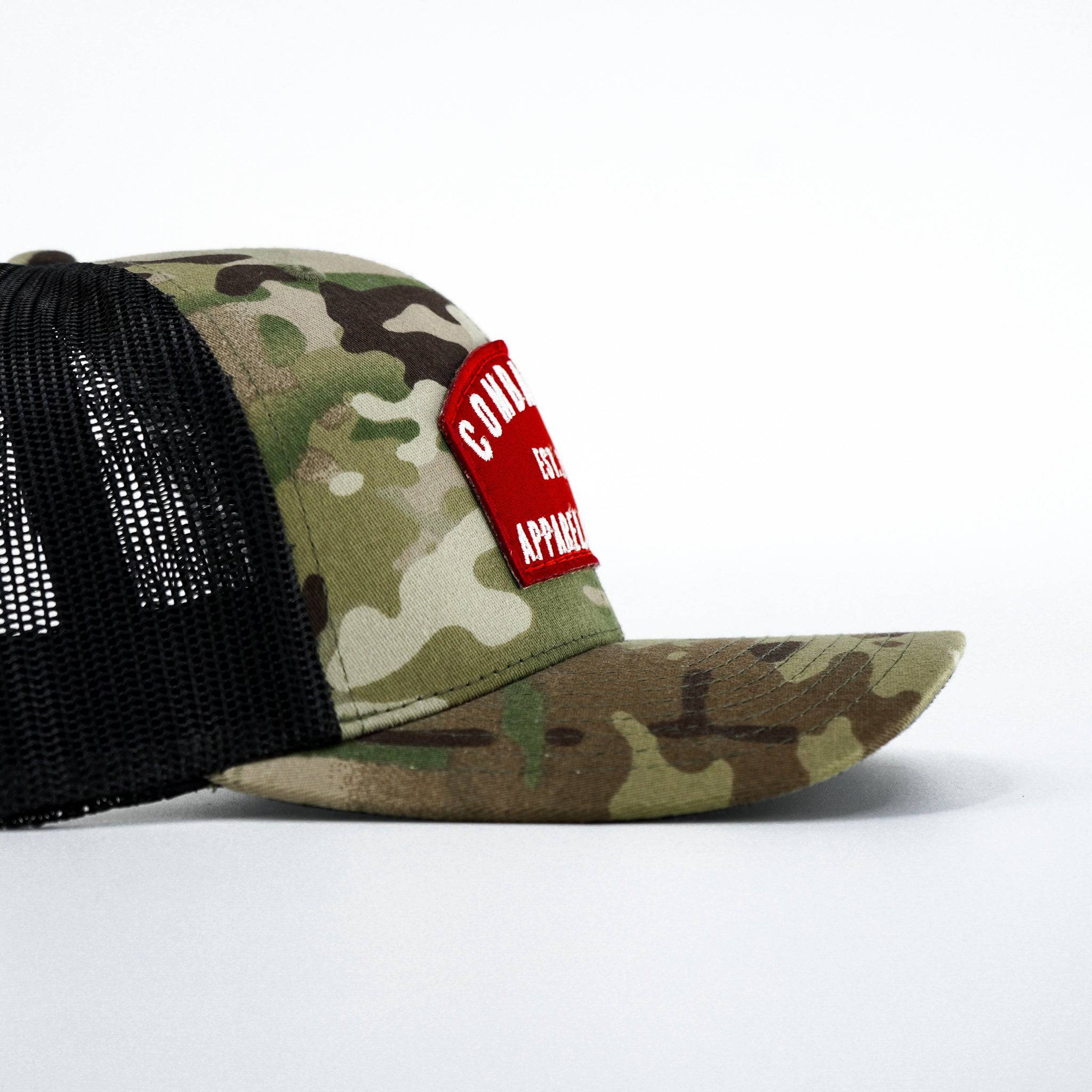 Arched Red Patch Mid-Profile Mesh Snapback Hat - Image 3
