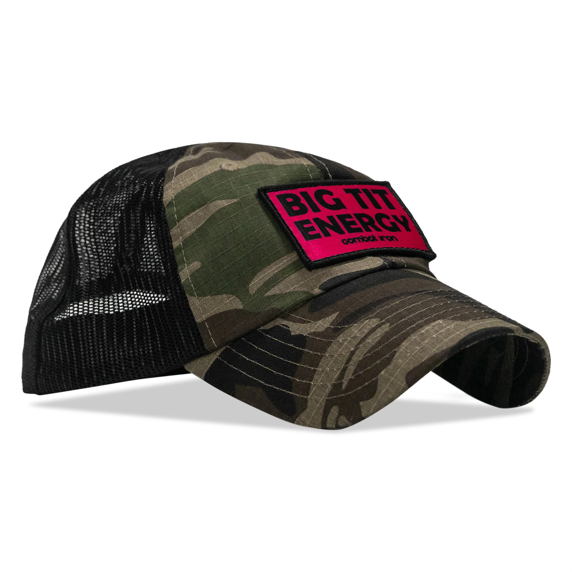 Big Tit Energy Pink Patch Tactical Ripstop Mesh Snapback Hat - Image 8