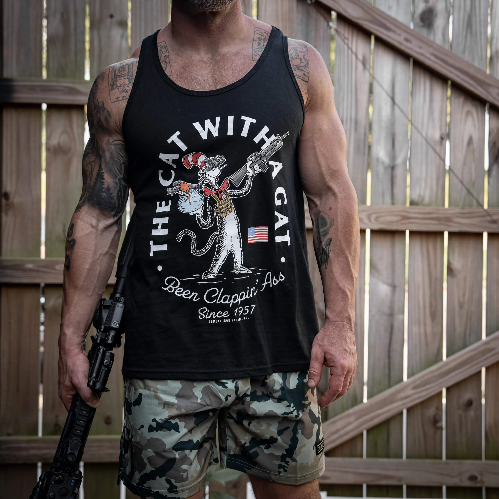 Cat With A Gat Men's Tank - Image 5