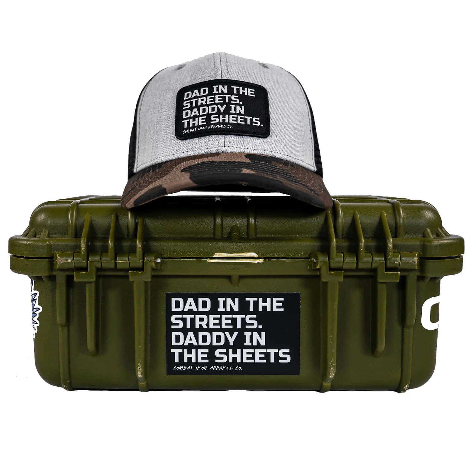 Dad In The Streets. Daddy In The Sheets. Black Patch Snapback Hat - Image 6