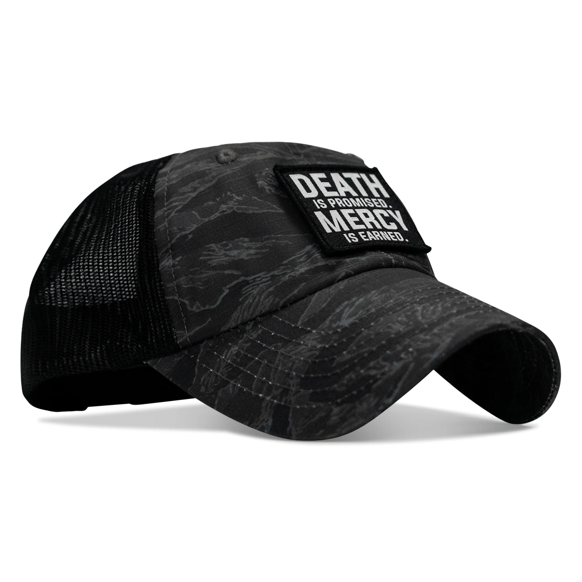 Death Is Promised. Mercy Is Earned Patch. Tactical Ripstop Mesh Snapback Hat - Image 3