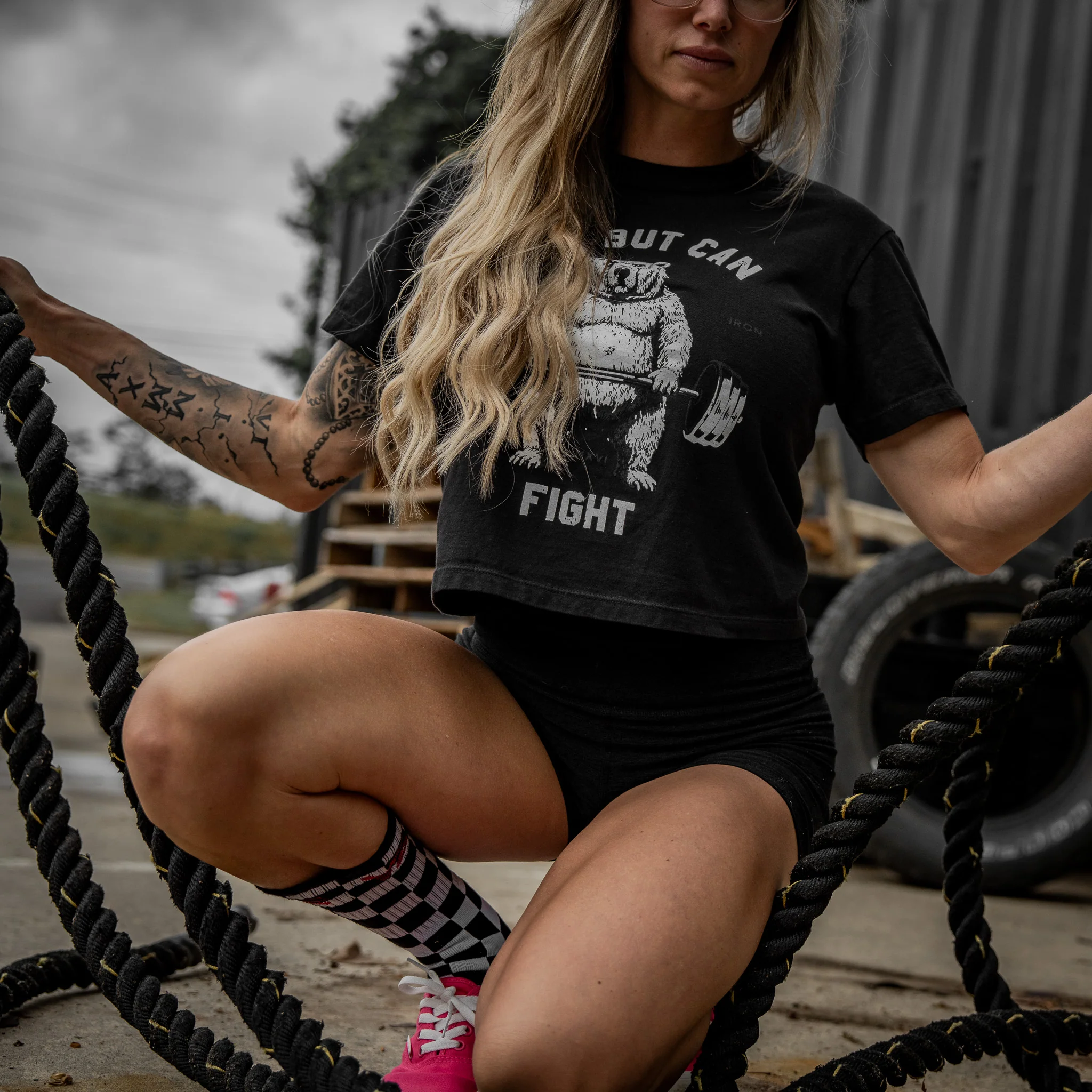 Fat But Can Fight Women's Heavyweight Crop Tee - Image 7