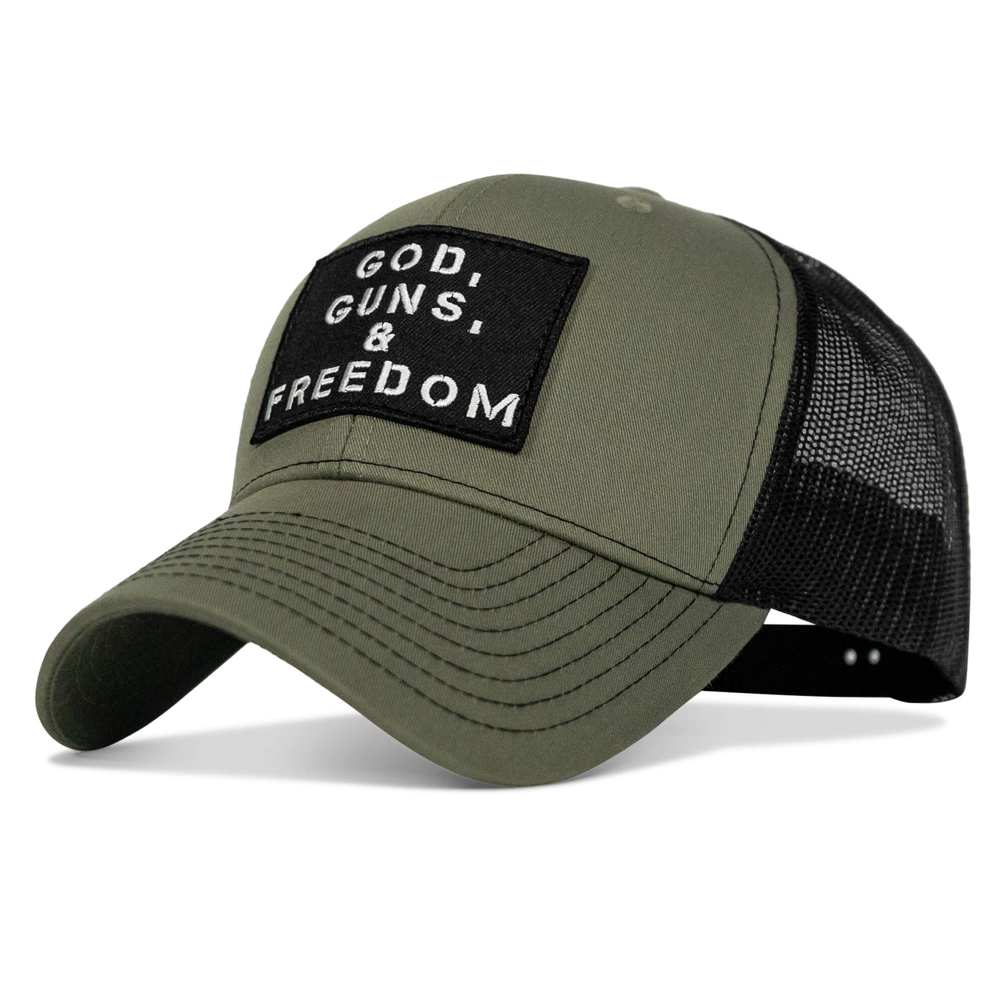 God, Guns, And Freedom Patch Mid-Profile Mesh Snapback Hat - Image 3