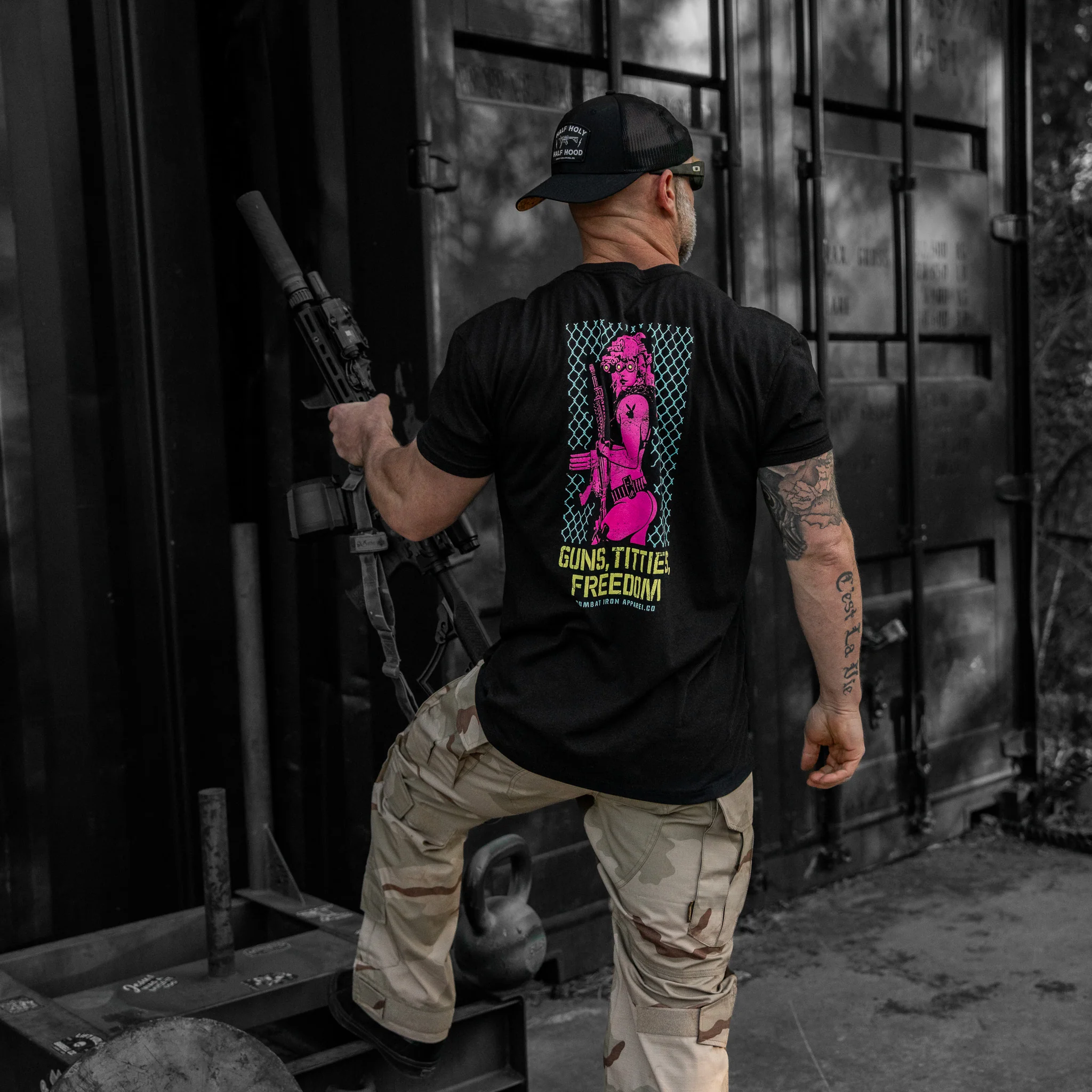 Guns, Titties, Freedom: Tactical Temptation Men's T-Shirt - Image 3