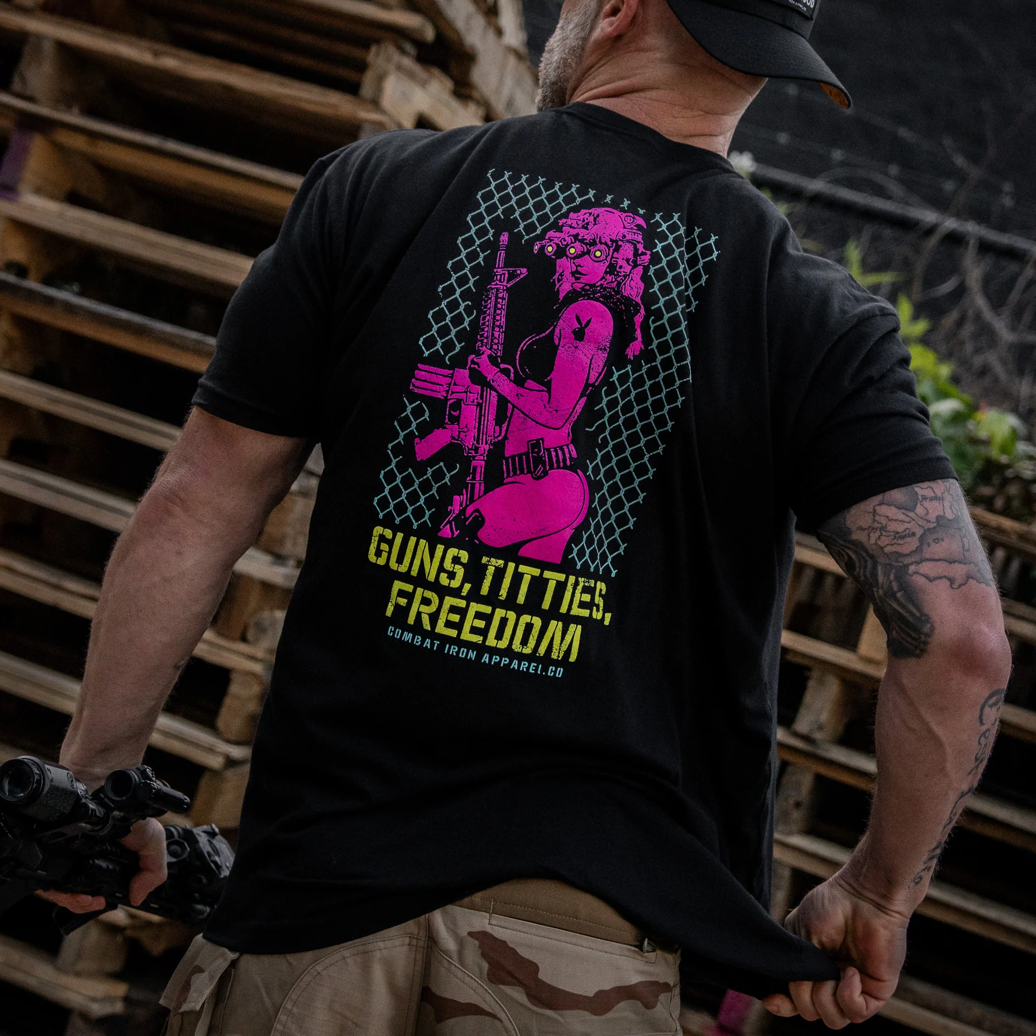 Guns, Titties, Freedom: Tactical Temptation Men's T-Shirt - Image 6