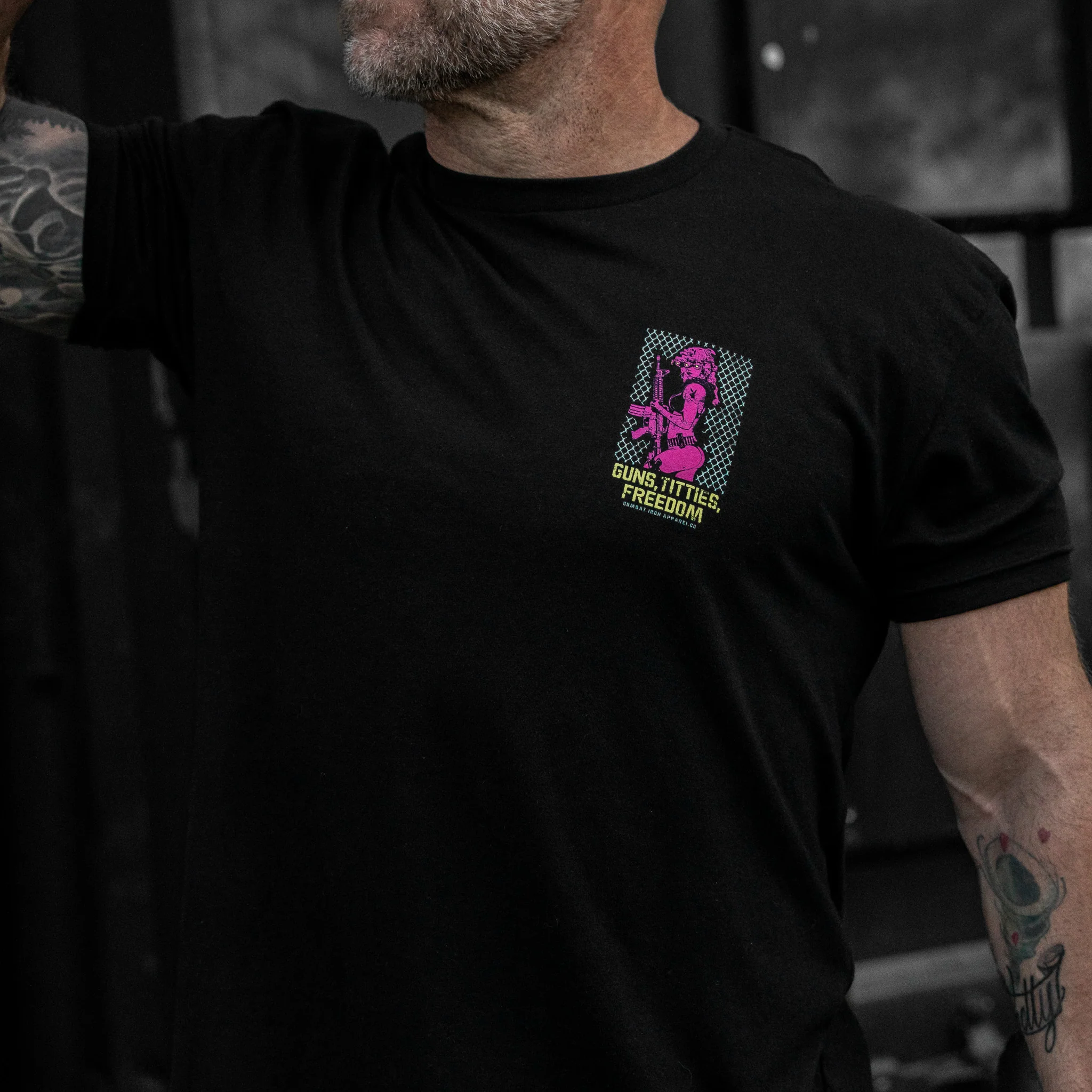 Guns, Titties, Freedom: Tactical Temptation Men's T-Shirt - Image 8
