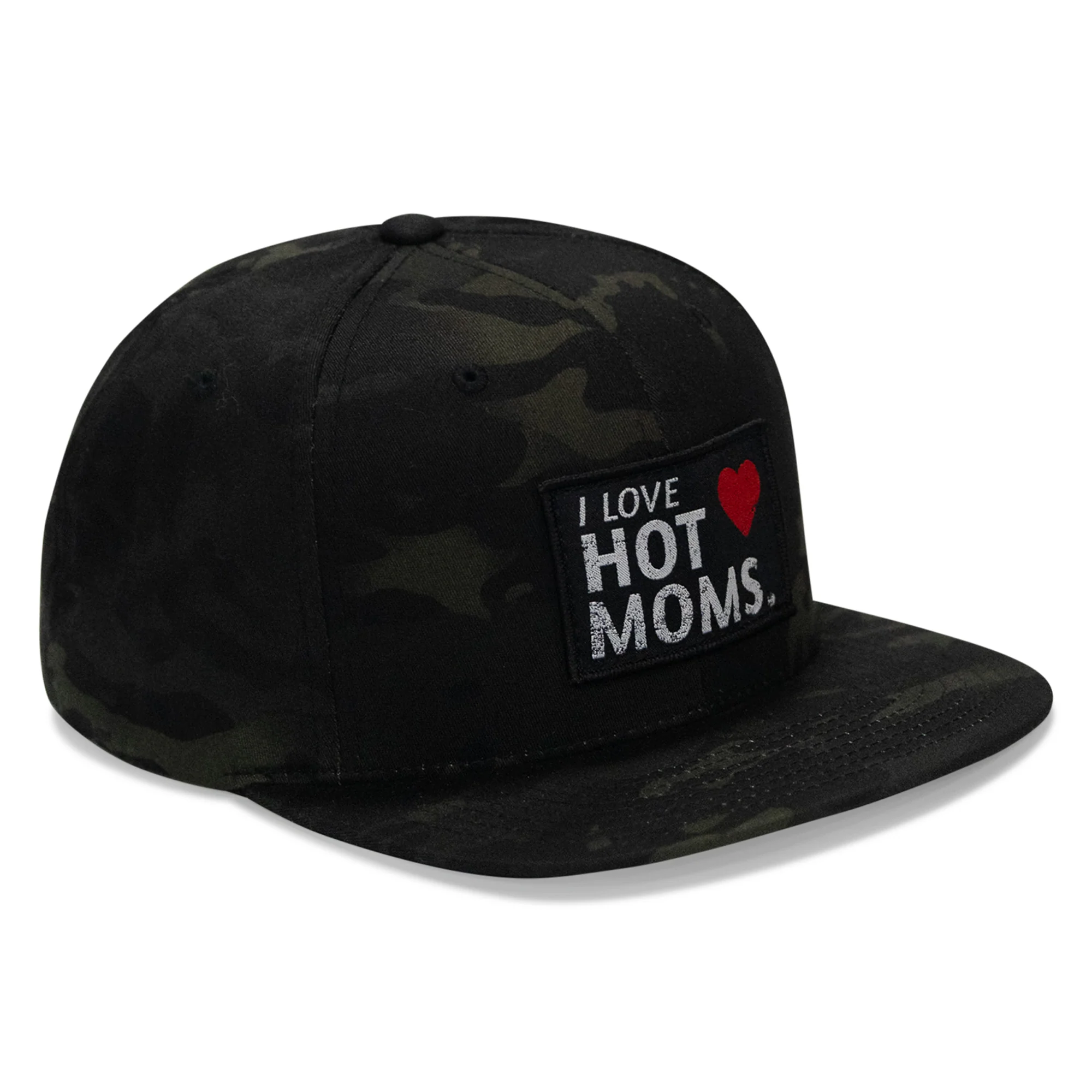 I Love Hot Moms Patch Flatbill Snapback Hat - Image 3