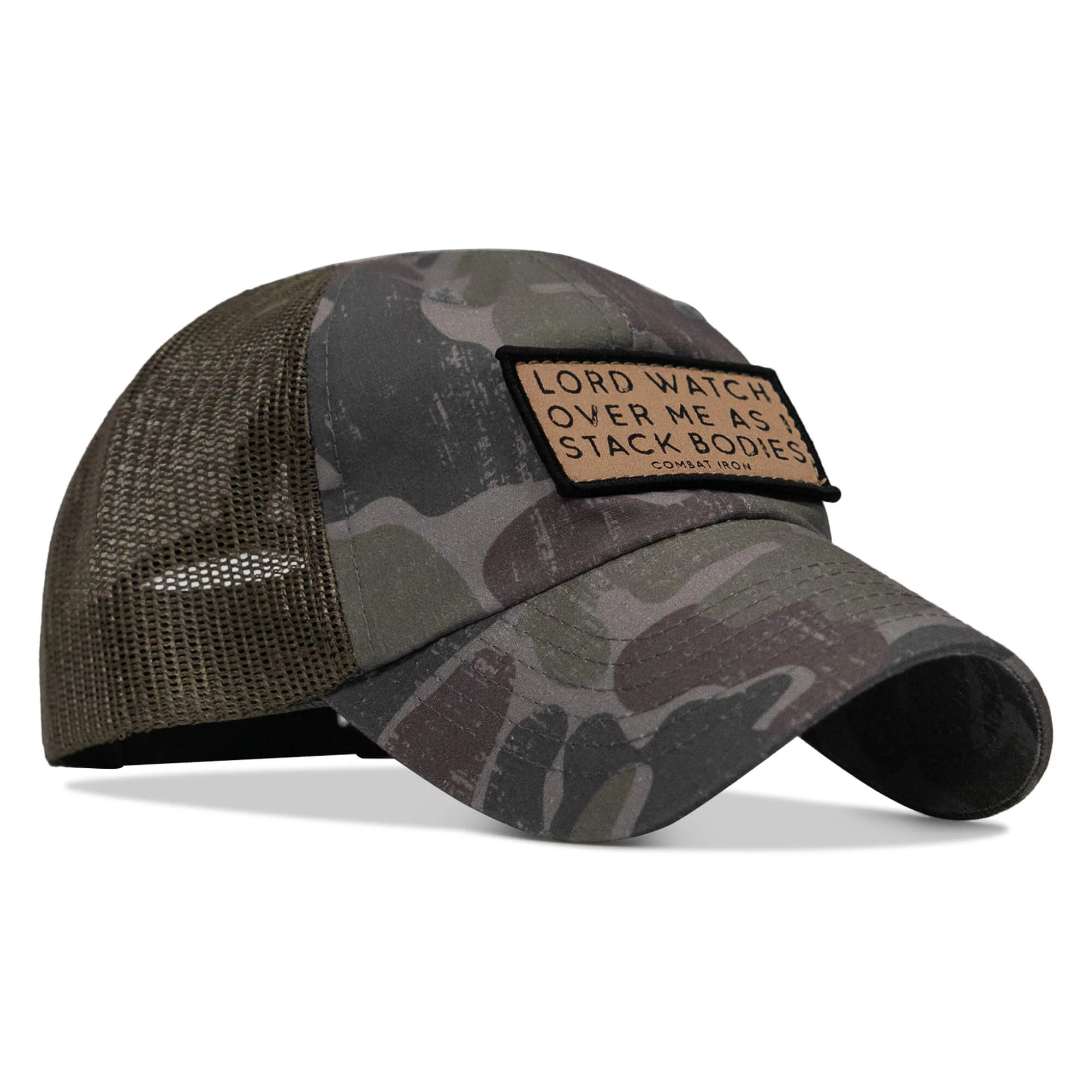 Lord Watch Over Me As I Stack Bodies Tan Patch Tactical Ripstop Mesh Snapback Hat - Image 3