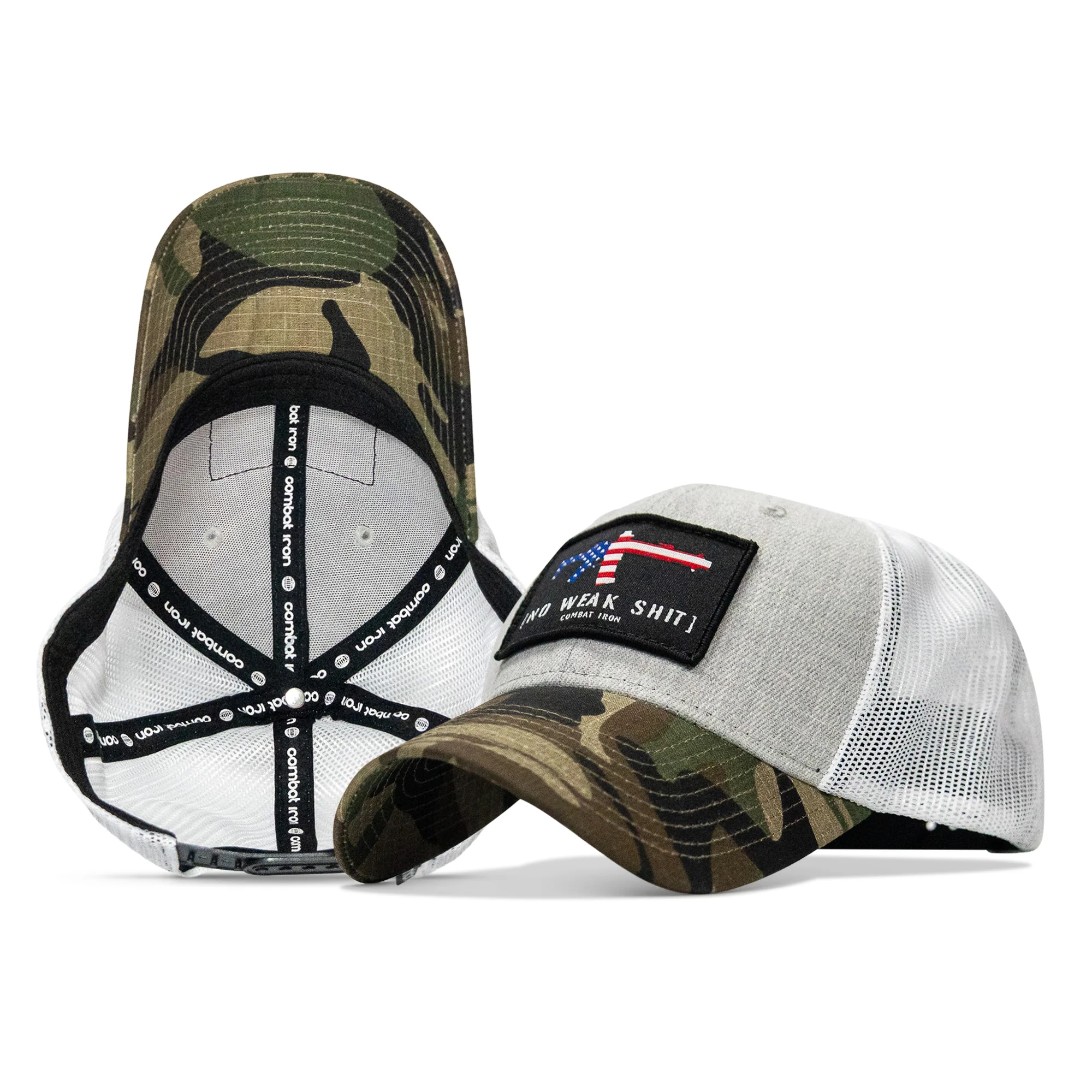 No Weak Shit American Flag Rifle Patch Original Ripstop Snapback Hat - Image 8