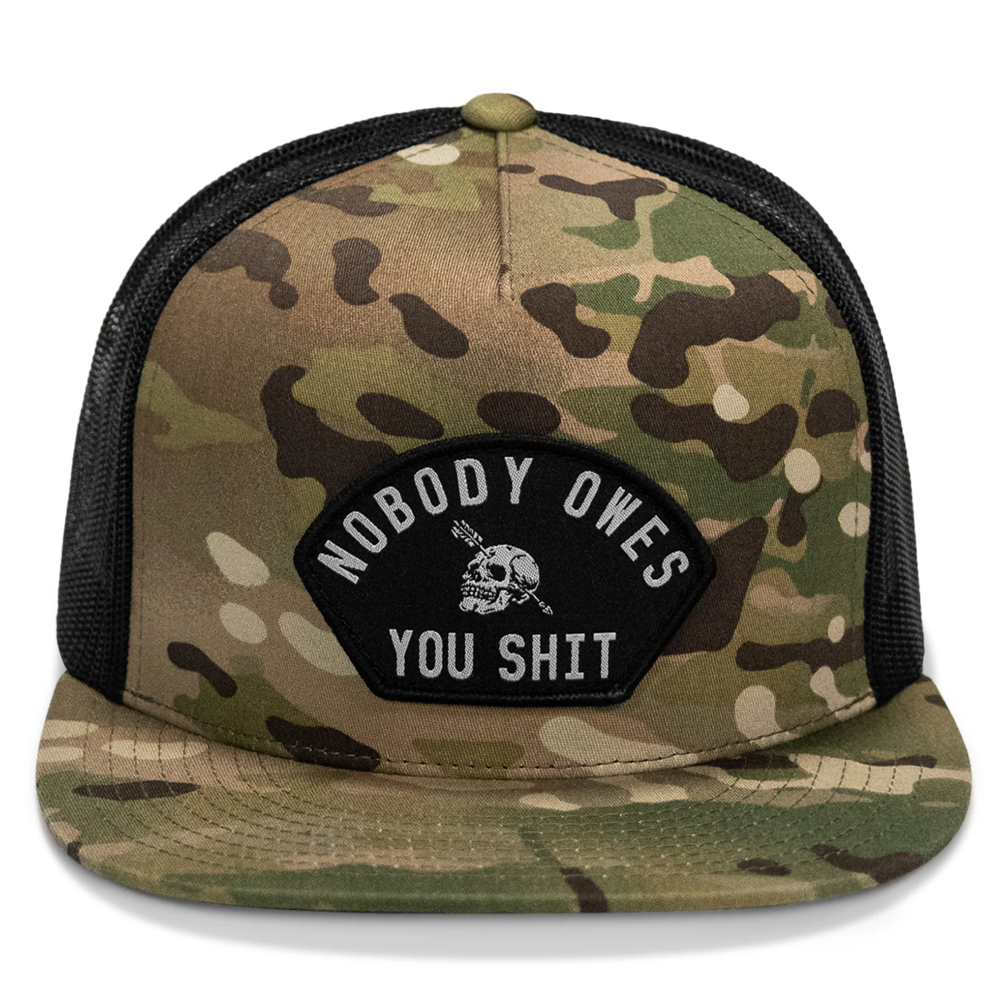 Nobody Owes You Shit Arched Patch Flatbill SnapBack Hat - Image 14