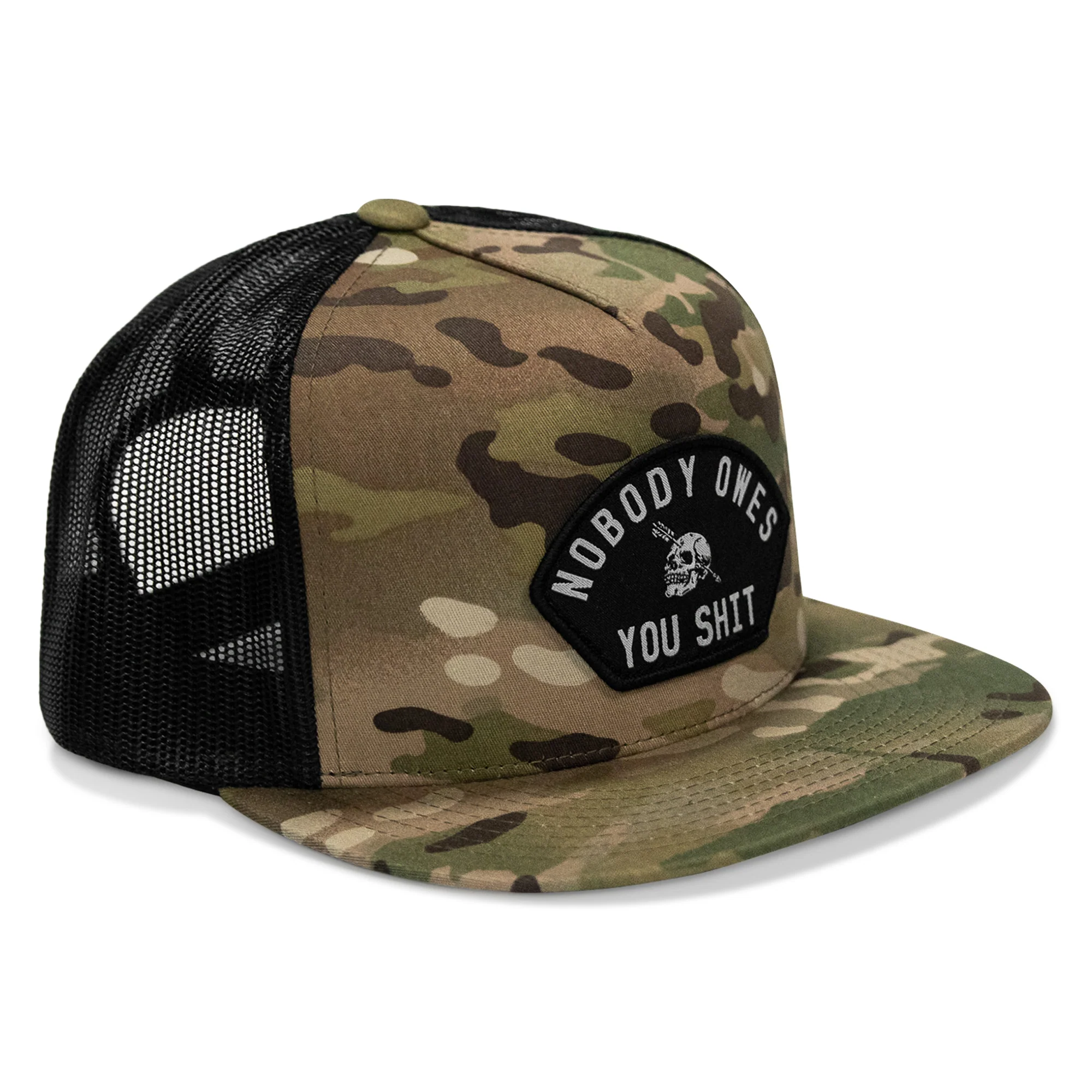Nobody Owes You Shit Arched Patch Flatbill SnapBack Hat - Image 16