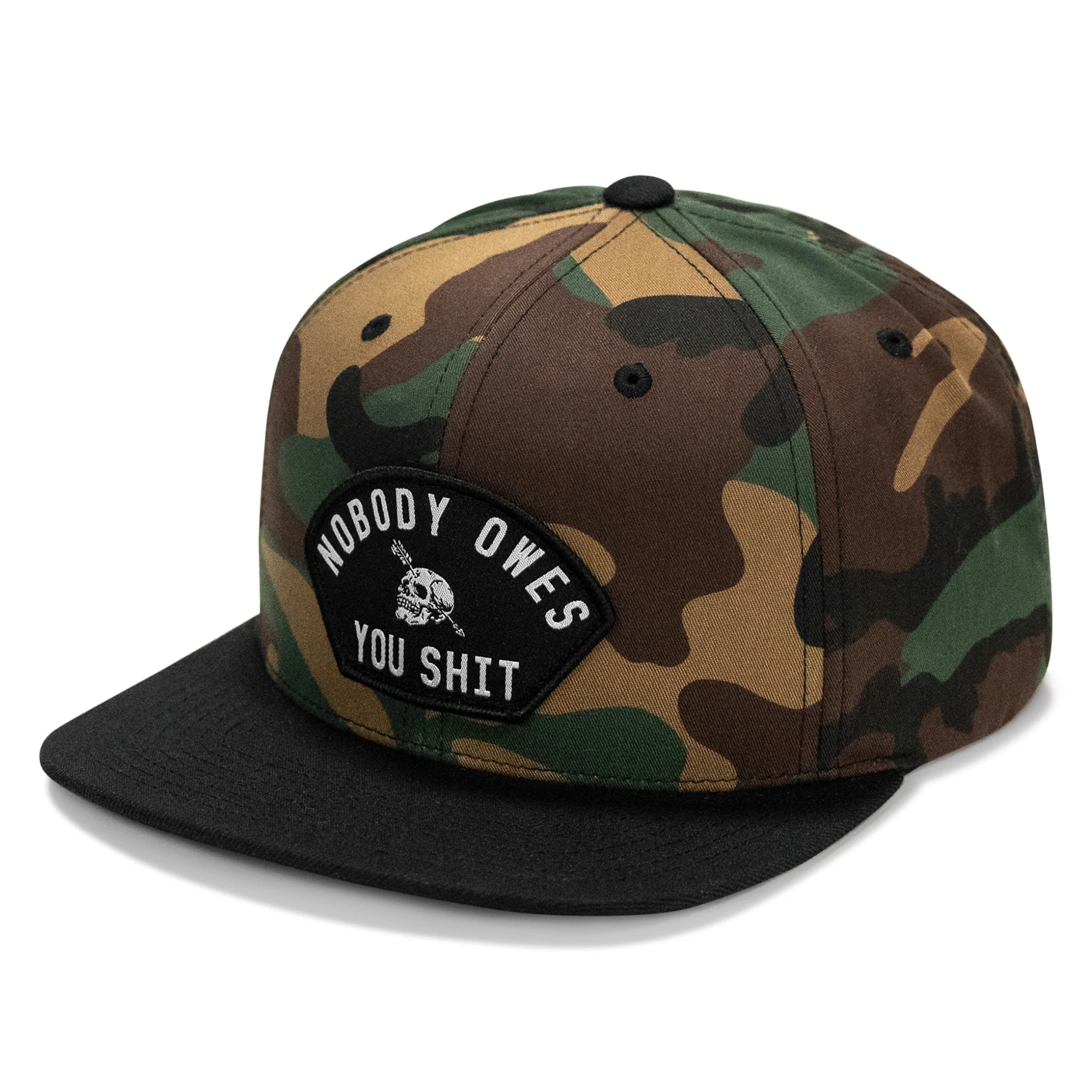 Nobody Owes You Shit Arched Patch Flatbill SnapBack Hat - Image 34