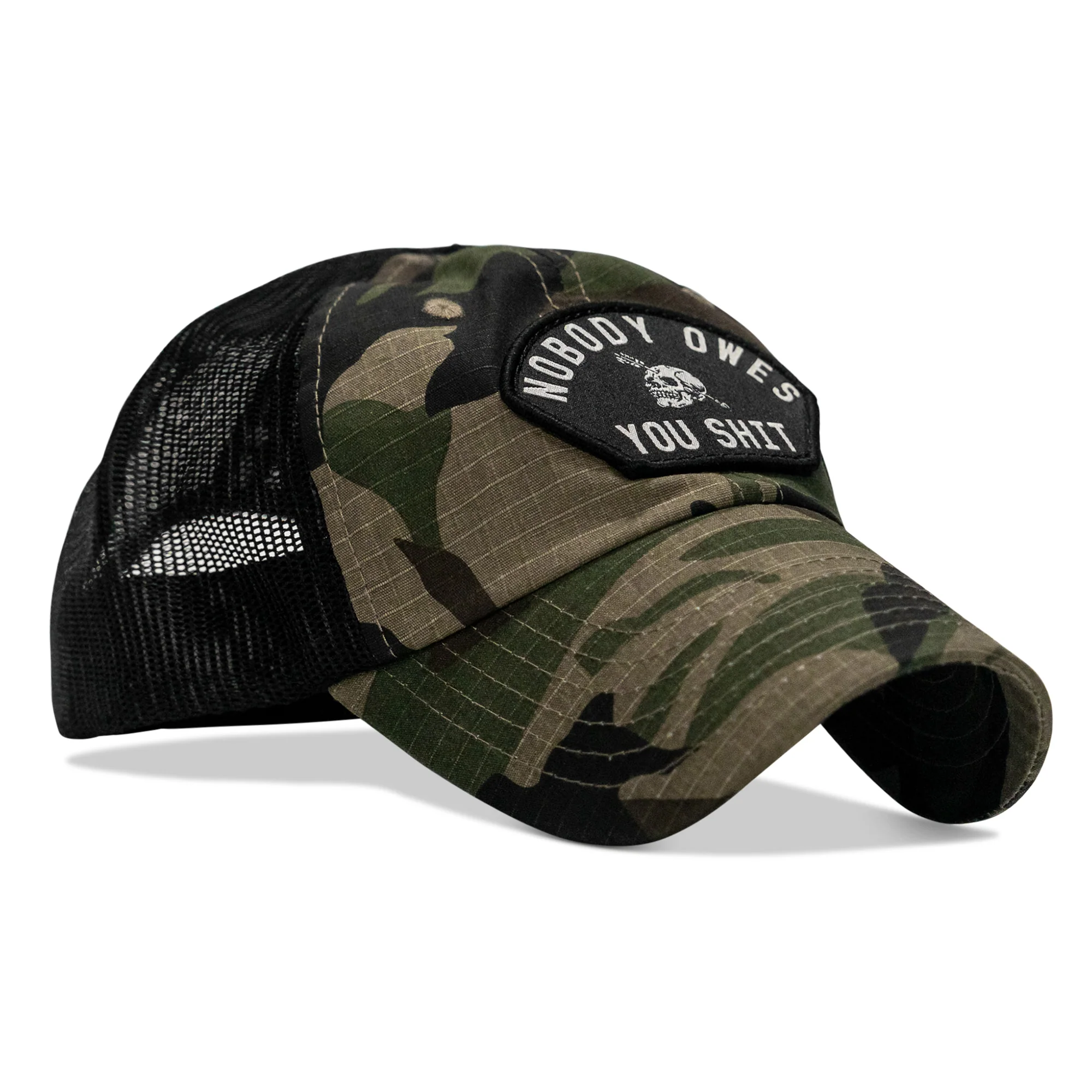 Nobody Owes You Shit Arched Patch Tactical Ripstop Mesh Snapback Hat - Image 8