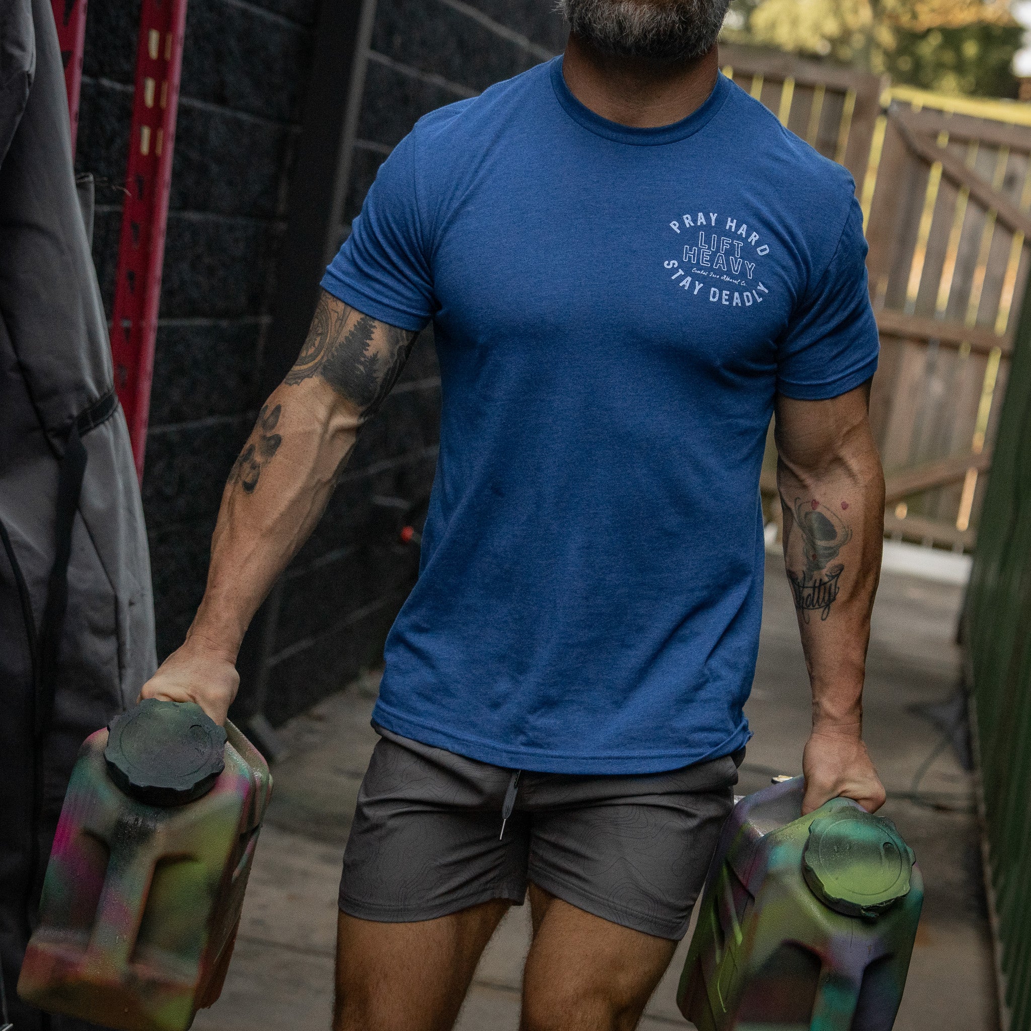 Pray Hard. Lift Heavy. Stay Deadly. Men's T-Shirt - Image 13