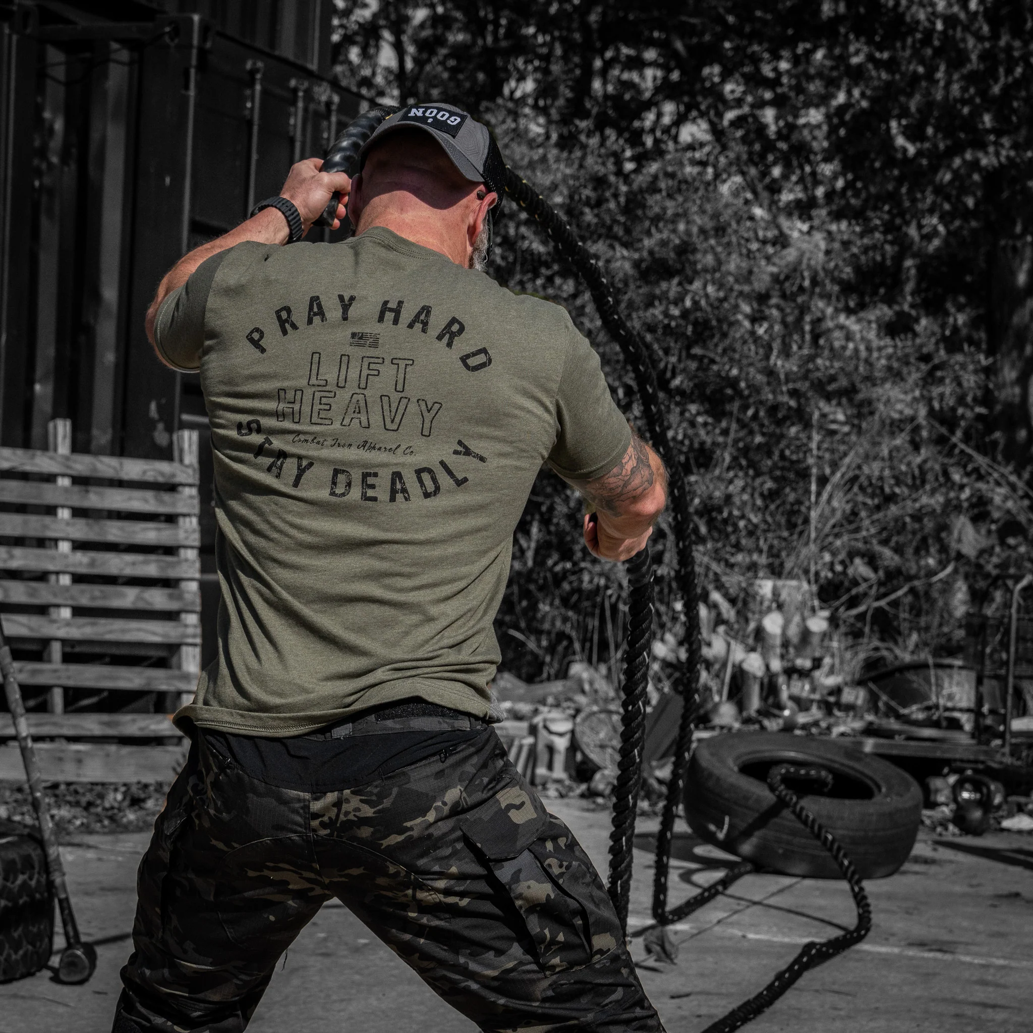 Pray Hard. Lift Heavy. Stay Deadly. Men's T-Shirt - Image 16