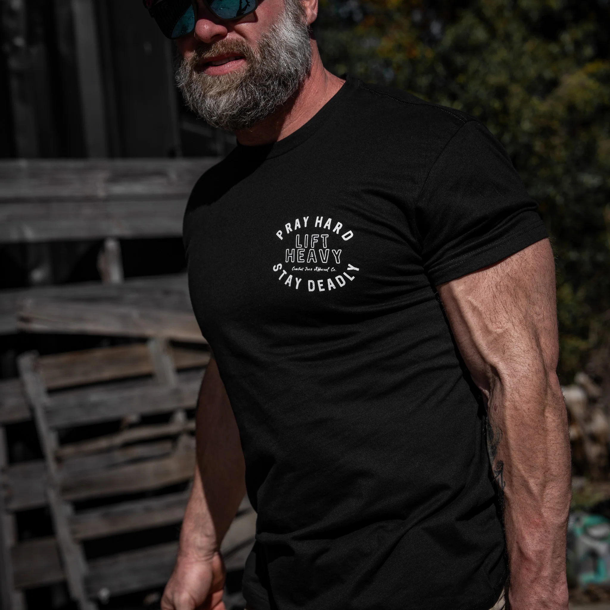 Pray Hard. Lift Heavy. Stay Deadly. Men's T-Shirt - Image 4