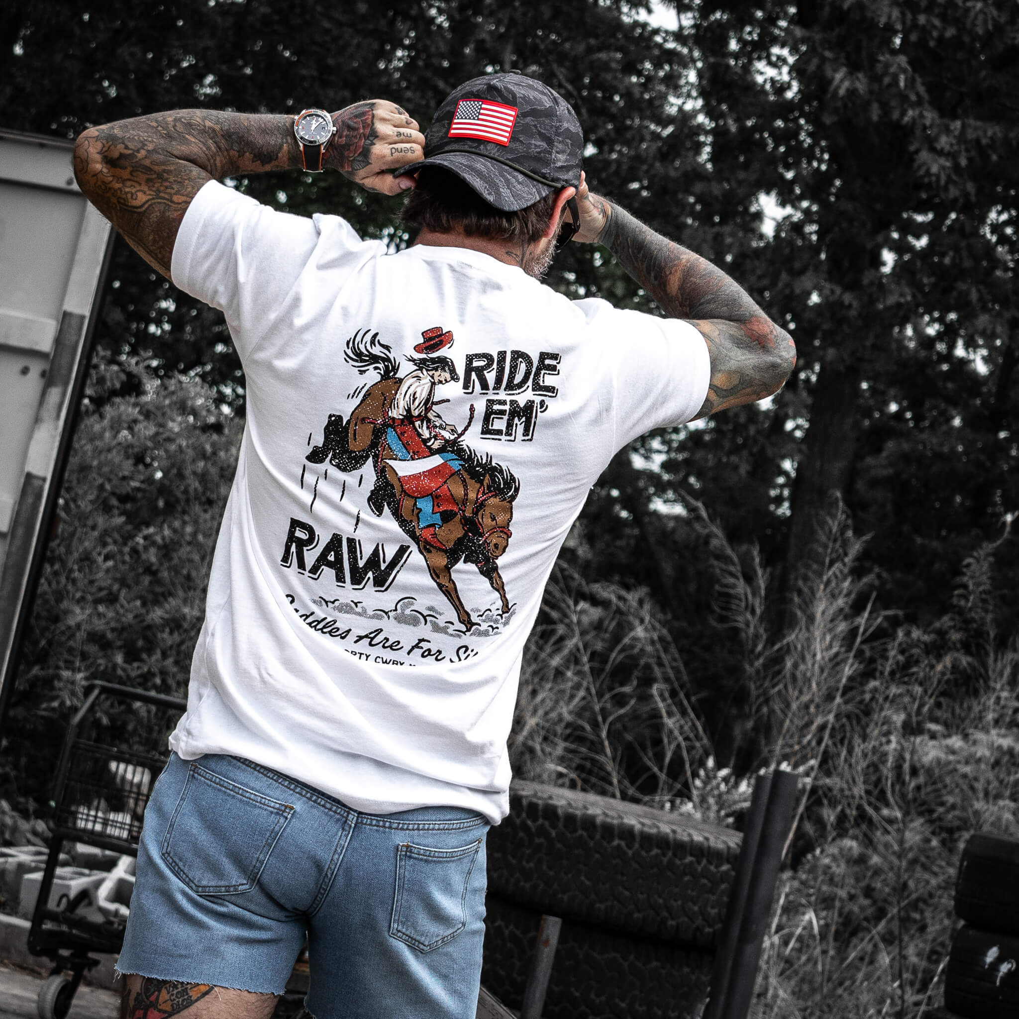 Ride 'Em Raw Saddles Are For Sissy's Men's T-Shirt - Image 18