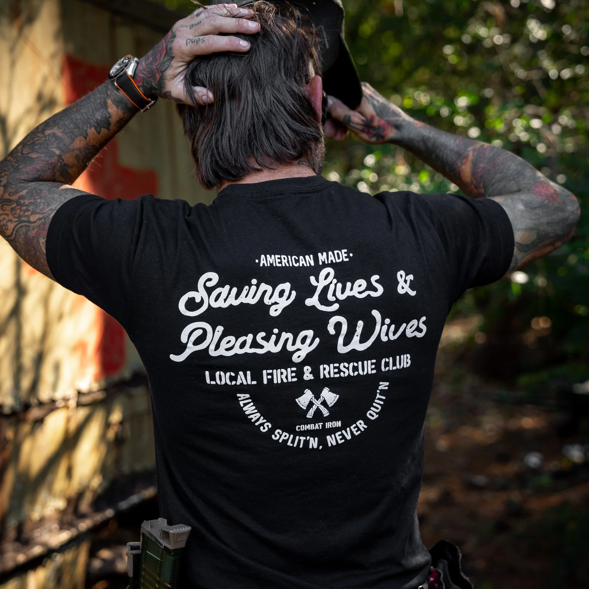 Saving Lives & Pleasing Wives Fire & Rescue Club Men's T-Shirt - Image 7