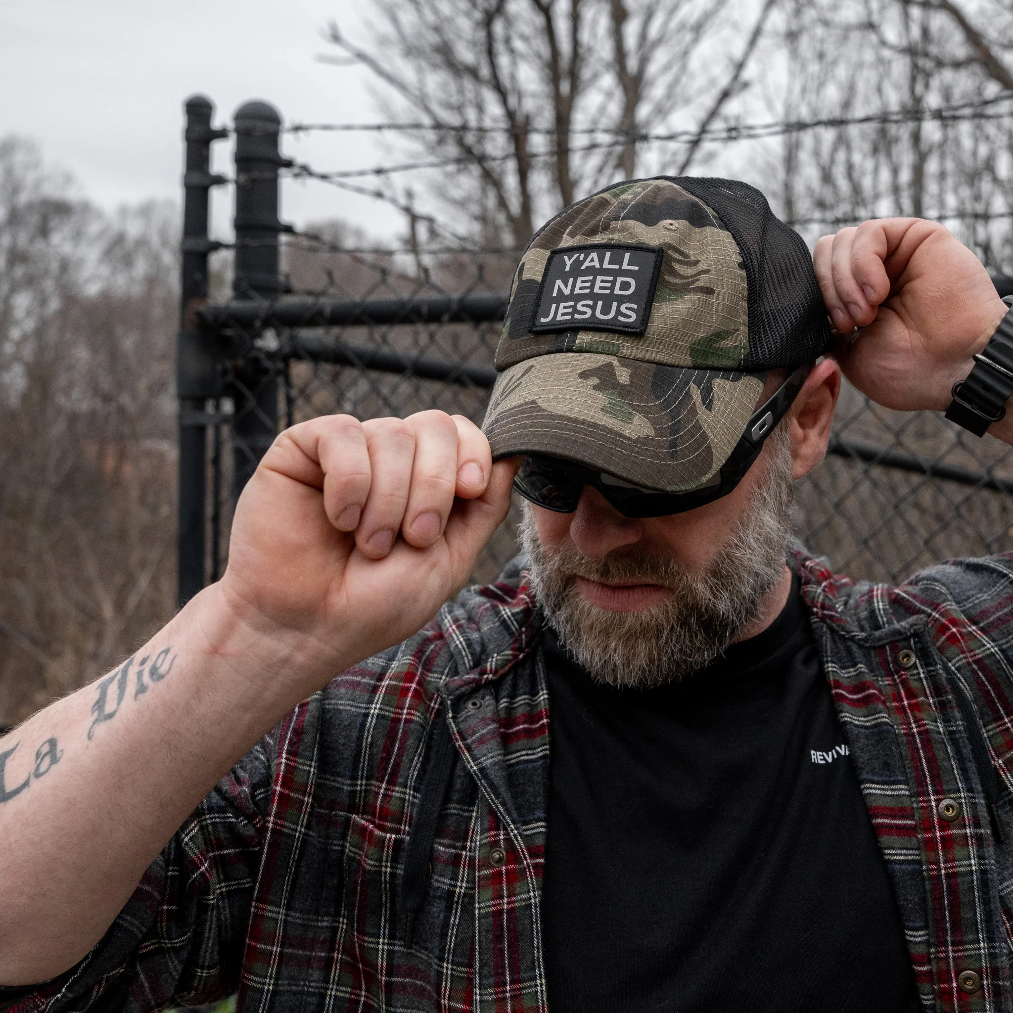 Y'all Need Jesus Patch Tactical Ripstop Mesh Snapback Hat - Image 13
