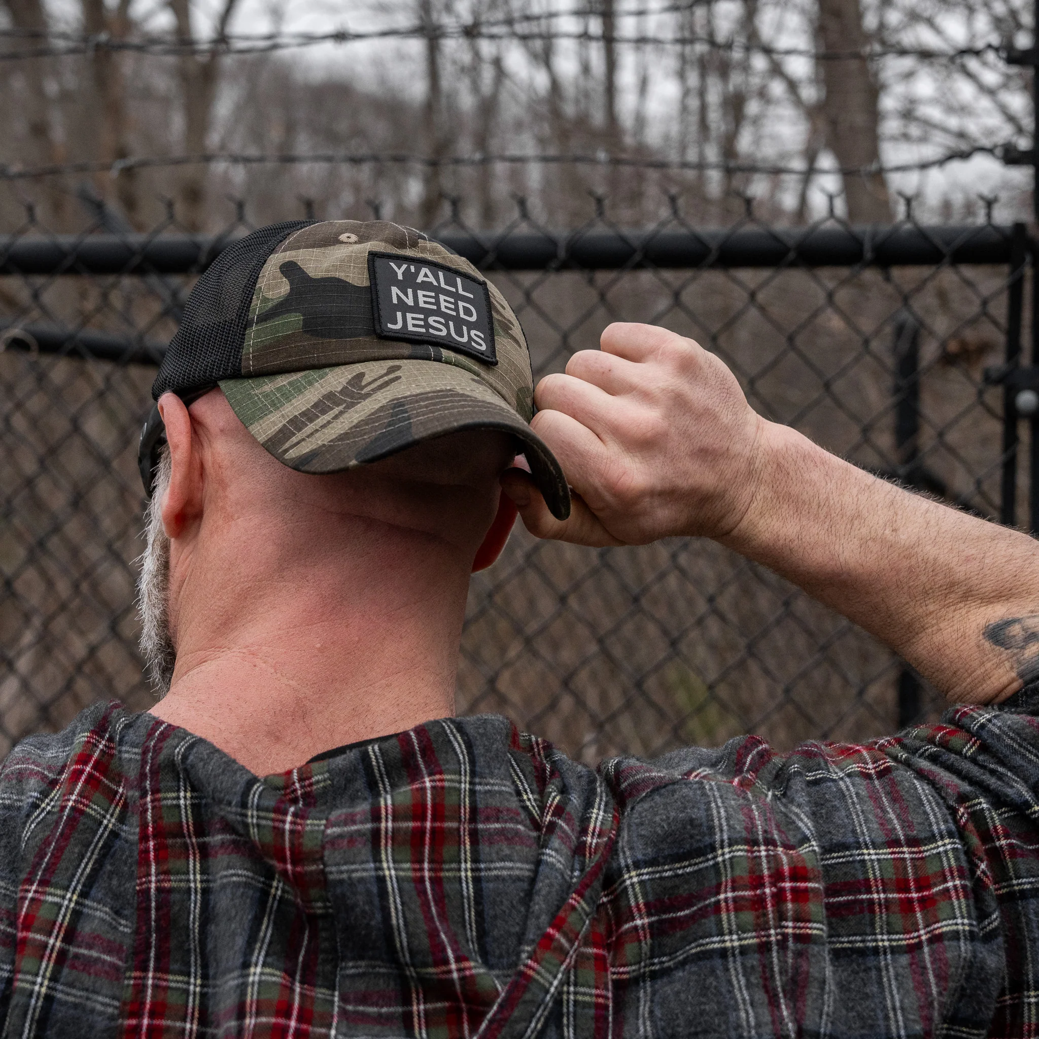 Y'all Need Jesus Patch Tactical Ripstop Mesh Snapback Hat - Image 14